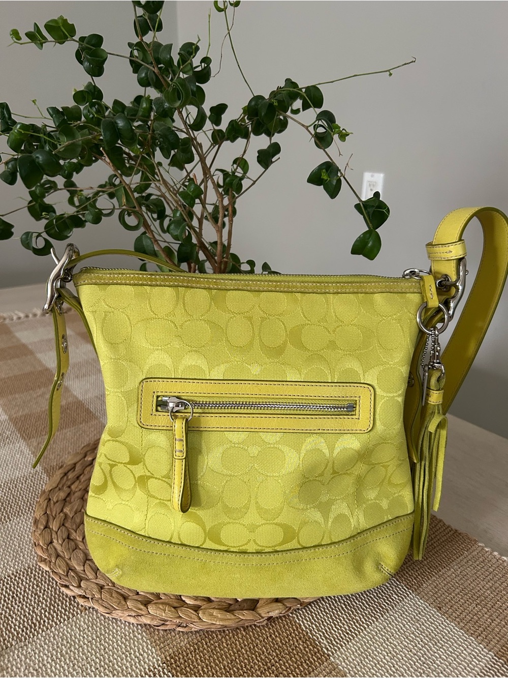RARE Vintage Coach Y2K Soft Slim Duffle Shoulder Bag-Rare Bright Lime Green